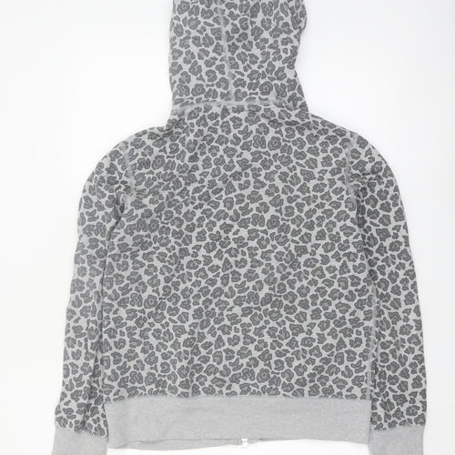 Converse Womens Grey Leopard Print Full Zip Hoodie Size M