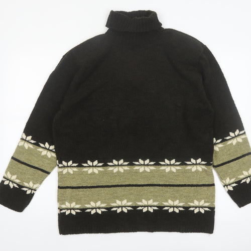 Masaccio Women's Black Fair Isle Roll Neck Jumper M
