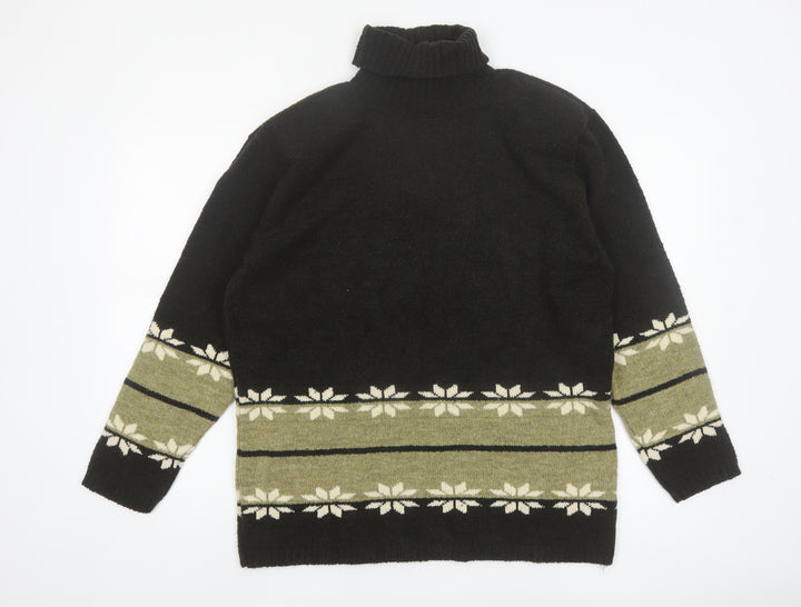 Masaccio Women's Black Fair Isle Roll Neck Jumper M