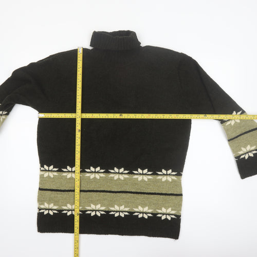 Masaccio Women's Black Fair Isle Roll Neck Jumper M
