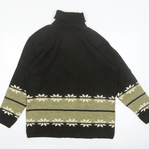 Masaccio Women's Black Fair Isle Roll Neck Jumper M