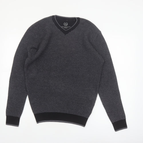 Bugatchi Uomo Mens Grey Merino Wool V-Neck Jumper Size L