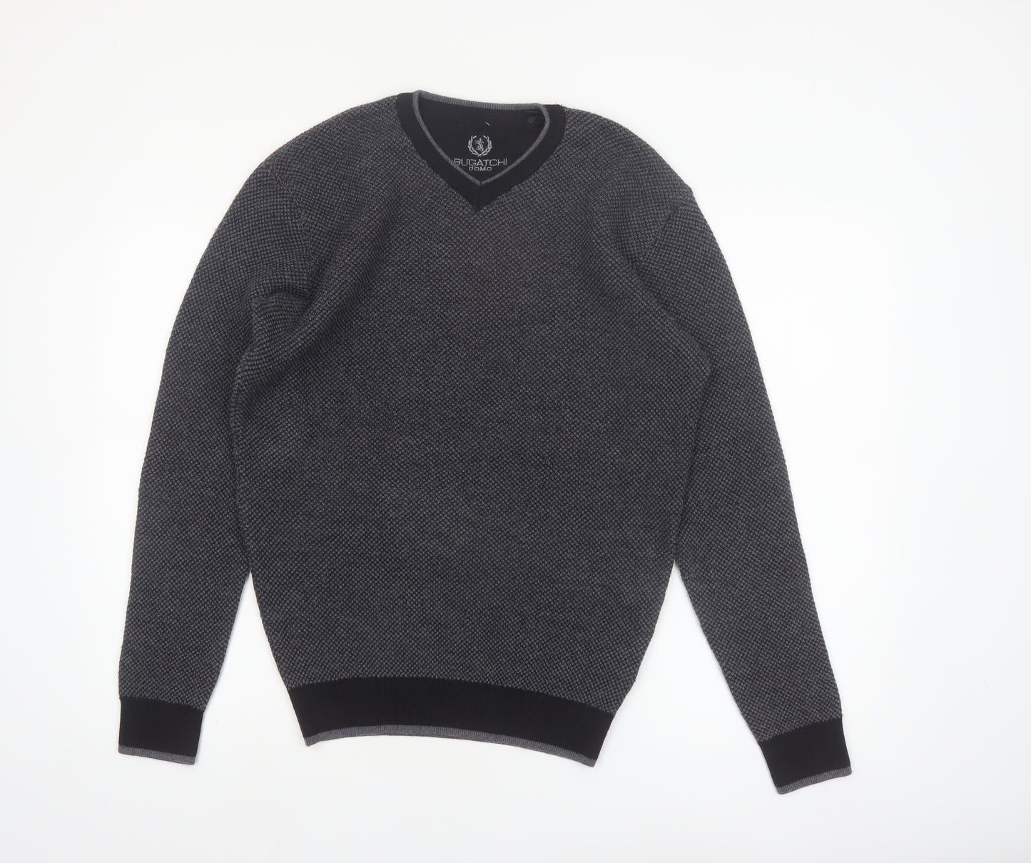 Bugatchi Uomo Mens Grey Merino Wool V-Neck Jumper Size L