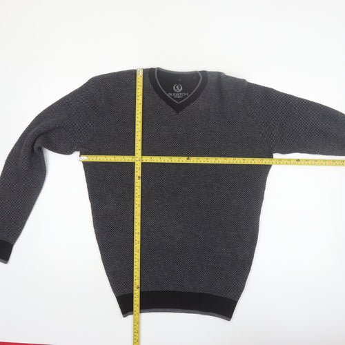 Bugatchi Uomo Mens Grey Merino Wool V-Neck Jumper Size L