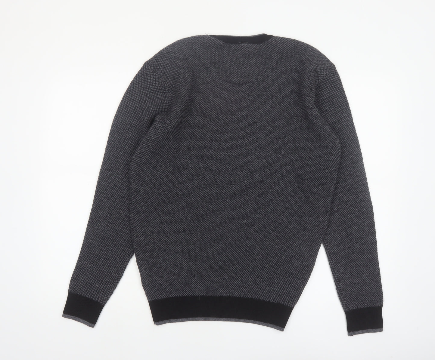 Bugatchi Uomo Mens Grey Merino Wool V-Neck Jumper Size L