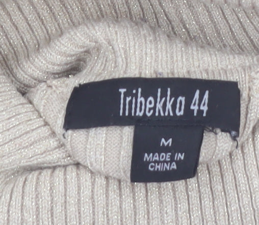 Tribekka 44 Women Beige Roll Neck Rib Knit Long Sleeve Jumper M