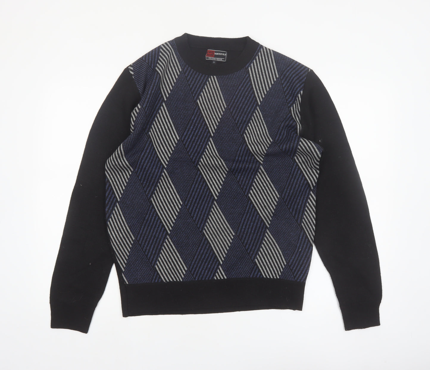 Northpole Men’s Black Argyle Knit Pullover Jumper Size M