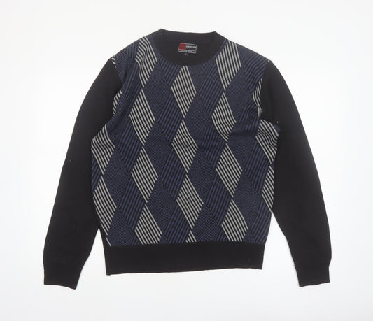 Northpole Men’s Black Argyle Knit Pullover Jumper Size M