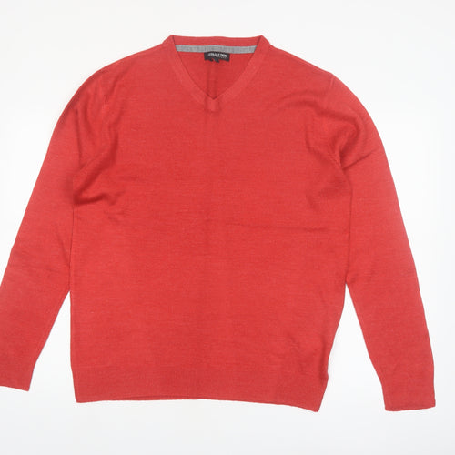 Debenhams Mens Red V-Neck Acrylic Jumper Size S