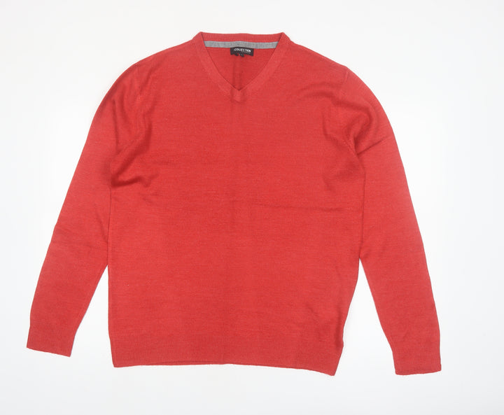 Debenhams Mens Red V-Neck Acrylic Jumper Size S