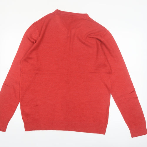 Debenhams Mens Red V-Neck Acrylic Jumper Size S