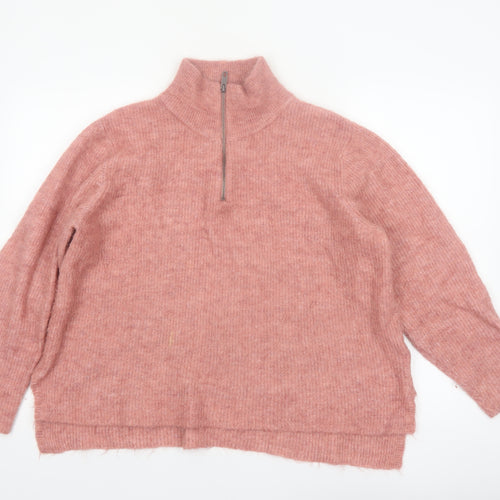 ICHI Women’s Pink High Neck 1/2 Zip Knit Jumper XL