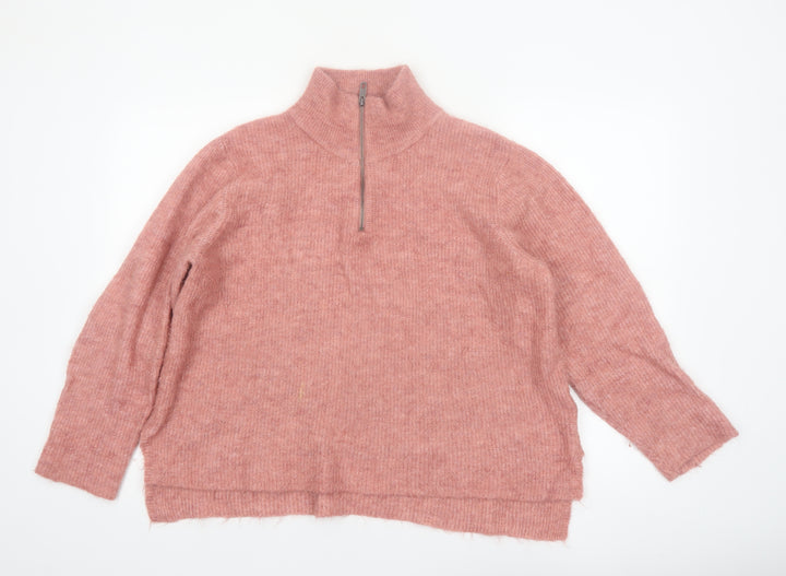 ICHI Women’s Pink High Neck 1/2 Zip Knit Jumper XL