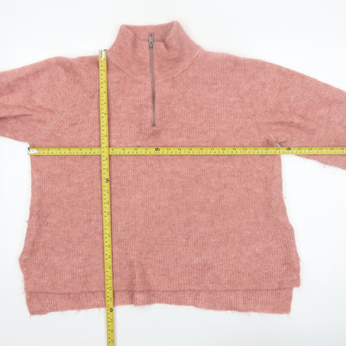 ICHI Women’s Pink High Neck 1/2 Zip Knit Jumper XL