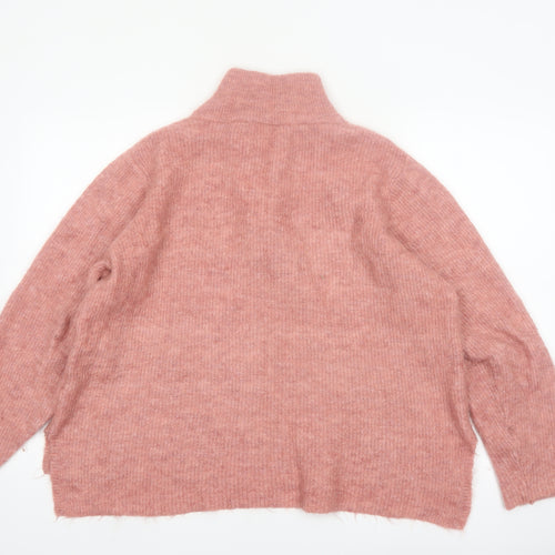 ICHI Women’s Pink High Neck 1/2 Zip Knit Jumper XL