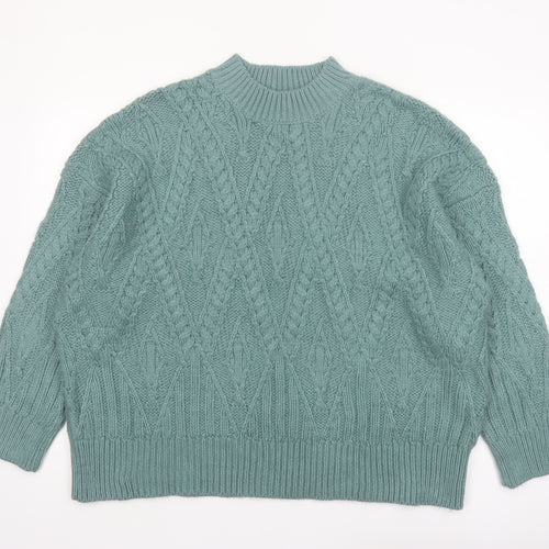 FatFace Women Green Cable Knit Mock Neck Jumper Size 22