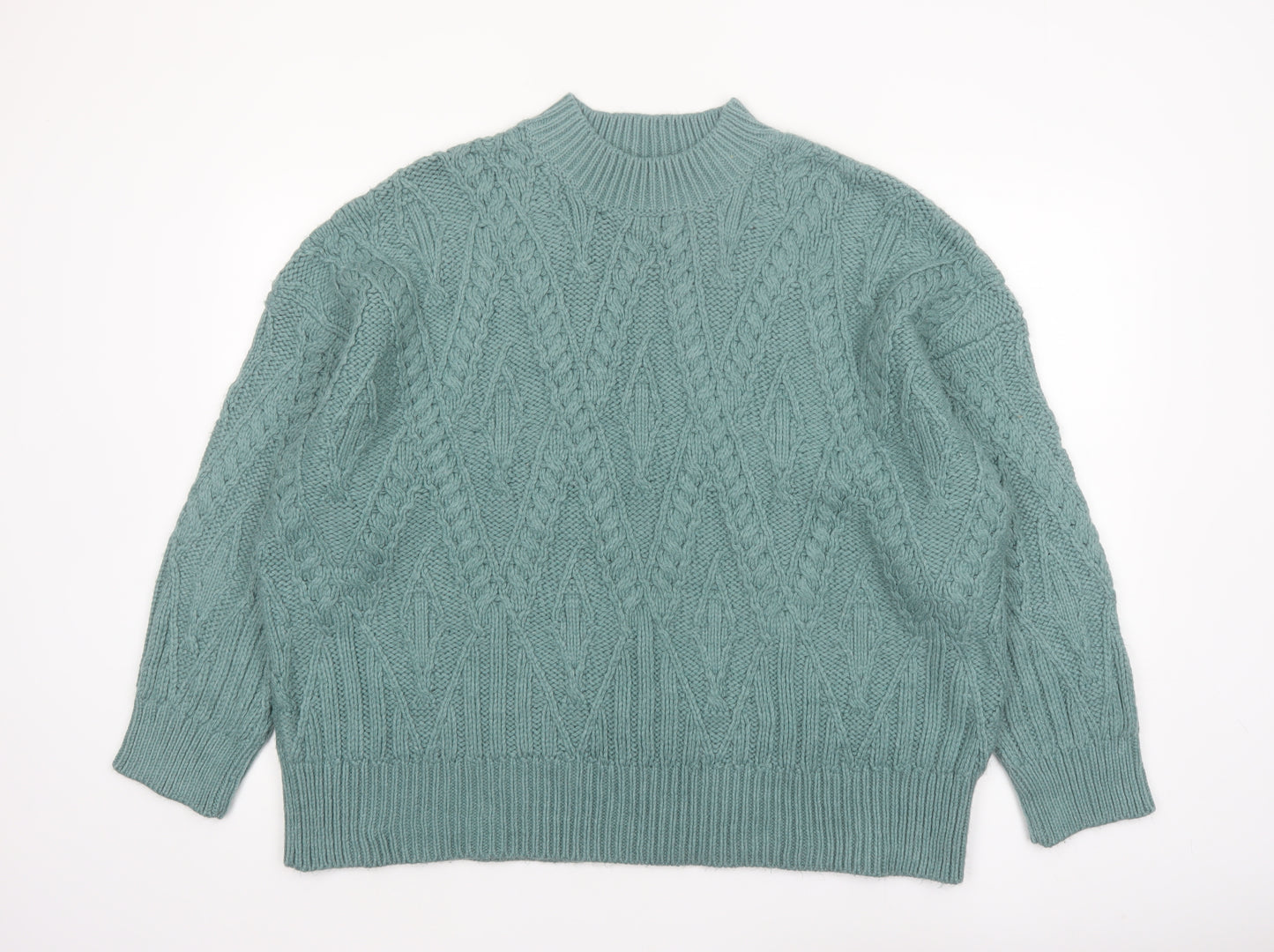 FatFace Women Green Cable Knit Mock Neck Jumper Size 22