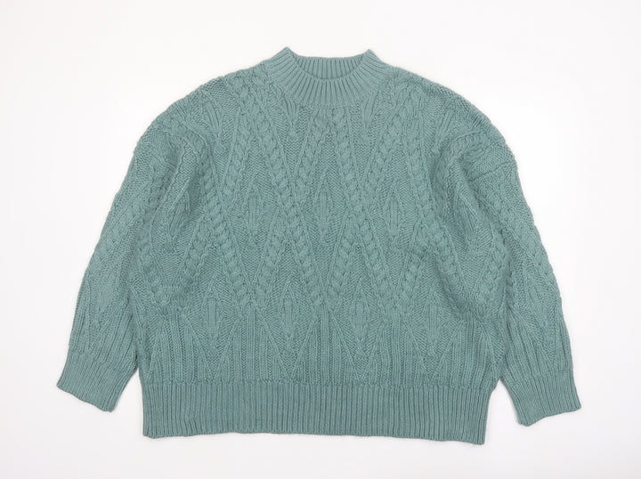 FatFace Women Green Cable Knit Mock Neck Jumper Size 22