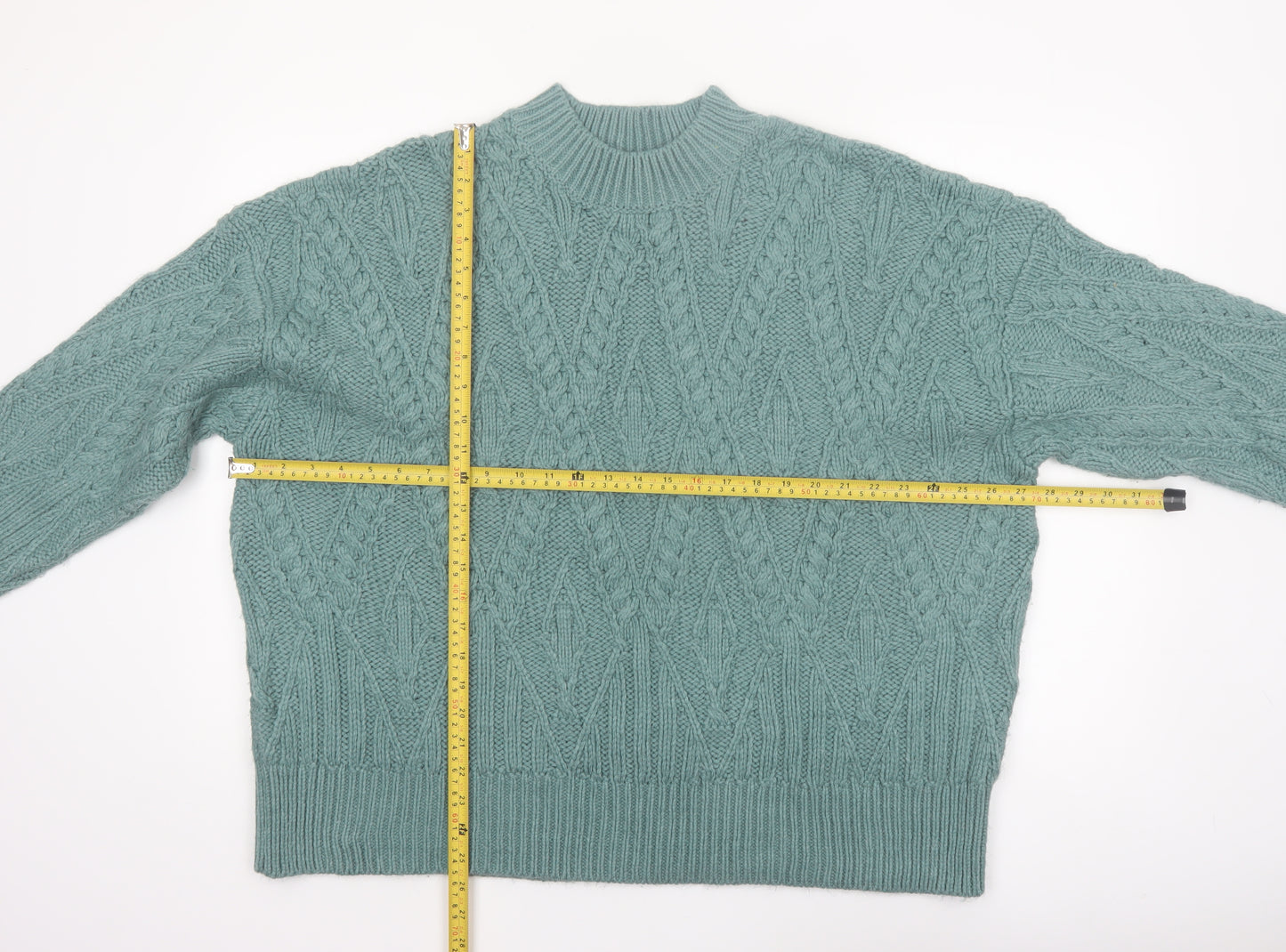 FatFace Women Green Cable Knit Mock Neck Jumper Size 22