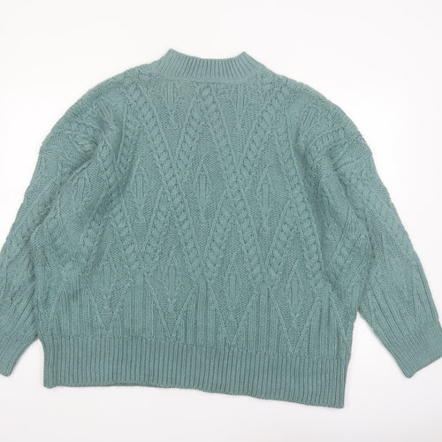 FatFace Women Green Cable Knit Mock Neck Jumper Size 22