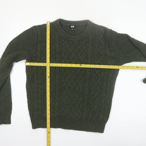 Uniqlo Womens Green Cable-Knit Wool Blend Jumper Size S Classic Style