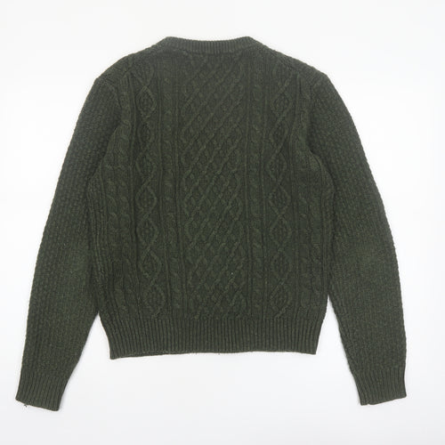 Uniqlo Womens Green Cable-Knit Wool Blend Jumper Size S Classic Style