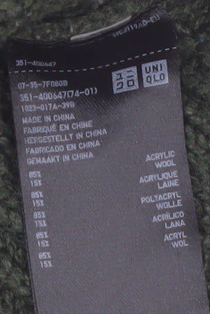 Uniqlo Womens Green Cable-Knit Wool Blend Jumper Size S Classic Style