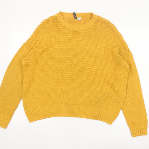 H&M Women Yellow Chunky Knit Crew Neck Pullover Jumper Size L
