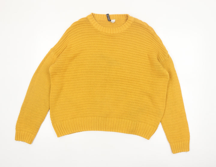 H&M Women Yellow Chunky Knit Crew Neck Pullover Jumper Size L