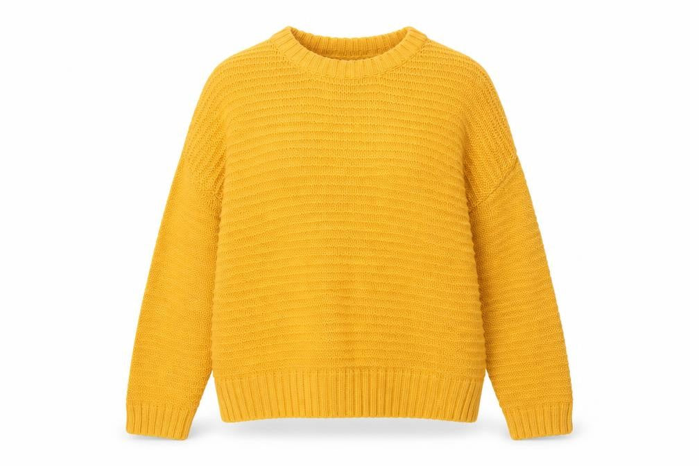 Front view of H&M Women Yellow Chunky Knit Crew Neck jumper, size L