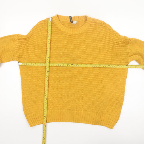 H&M Women Yellow Chunky Knit Crew Neck Pullover Jumper Size L