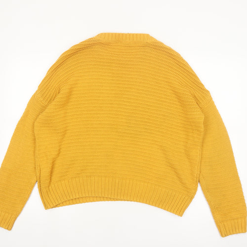 H&M Women Yellow Chunky Knit Crew Neck Pullover Jumper Size L