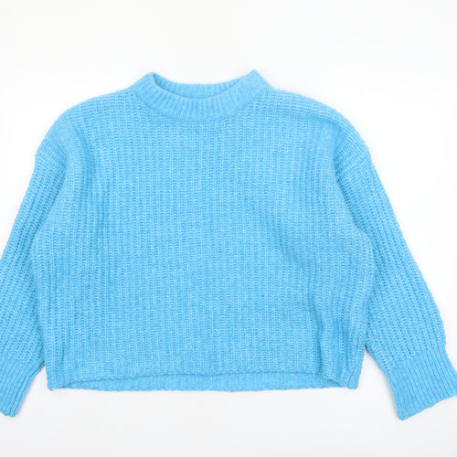New Look Women's Blue Mock Neck Chunky Knit Pullover Jumper Size L
