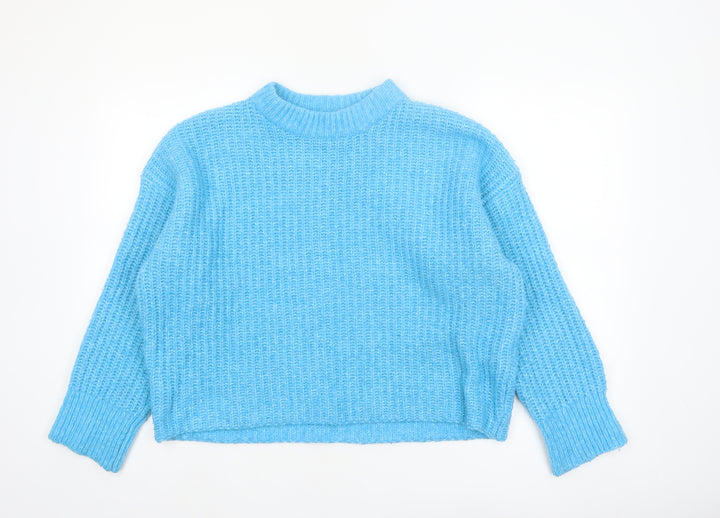 New Look Women's Blue Mock Neck Chunky Knit Pullover Jumper Size L