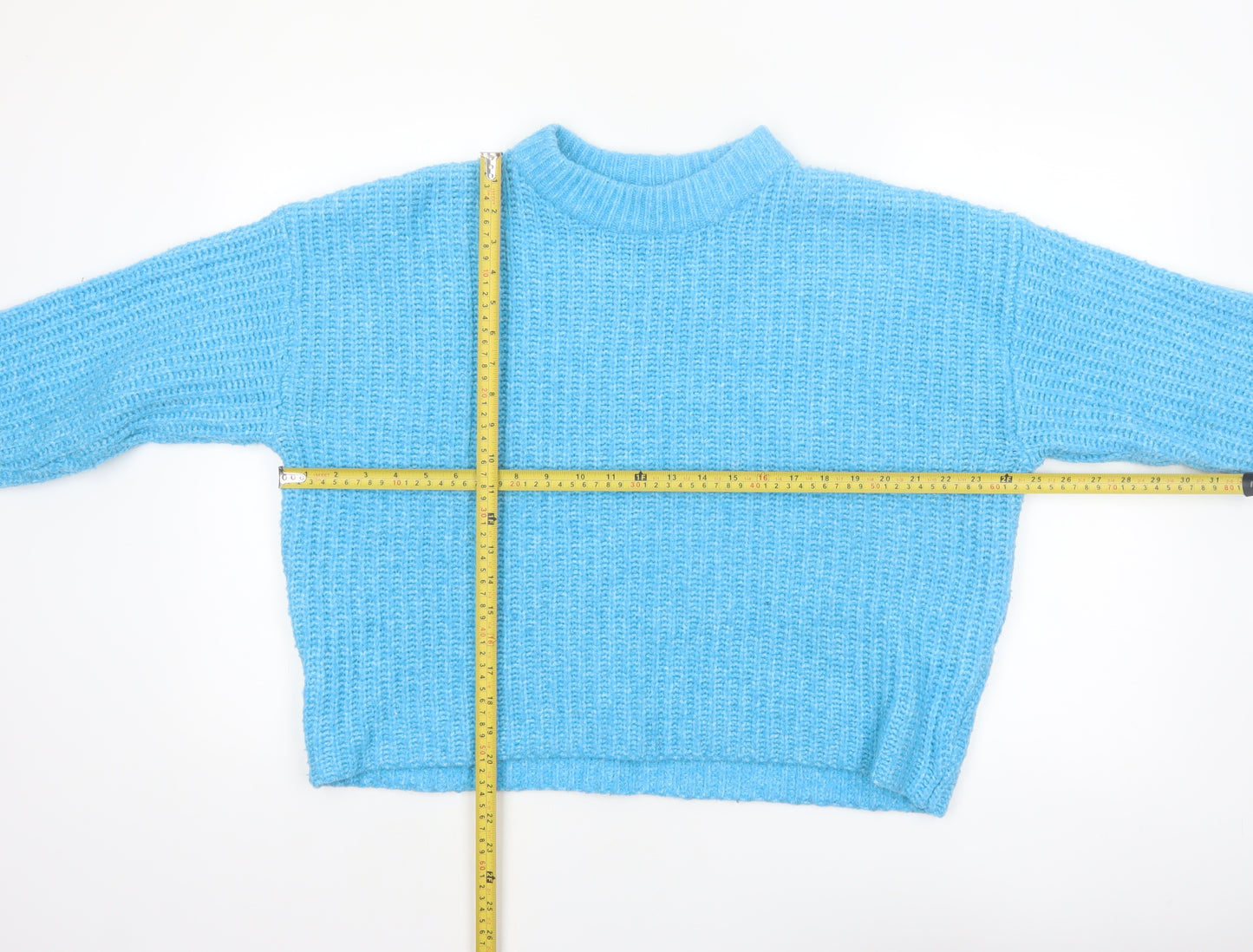 New Look Women's Blue Mock Neck Chunky Knit Pullover Jumper Size L