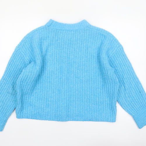 New Look Women's Blue Mock Neck Chunky Knit Pullover Jumper Size L