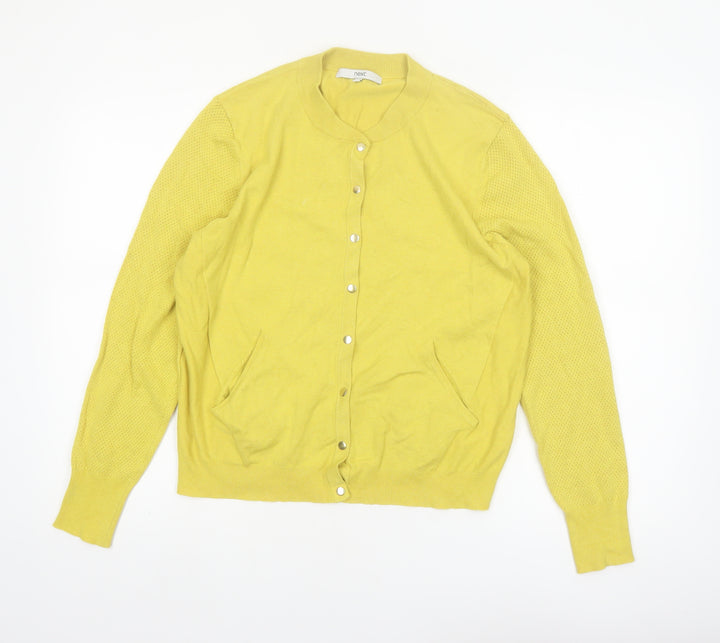 Next Womens Yellow Crew Neck Long Sleeve Cardigan Size 14
