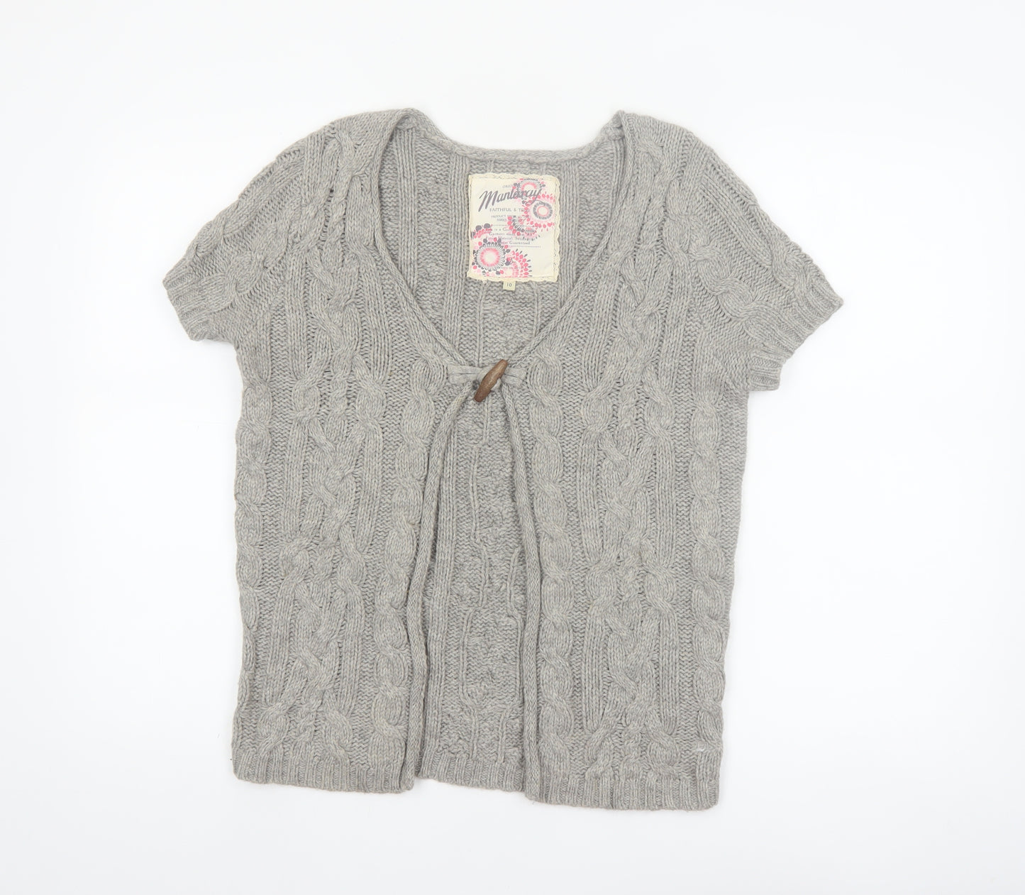 Mantary Women’s Grey Cable-Knit Short Sleeve Cardigan UK 10