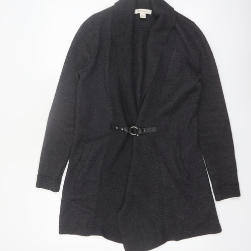 Ellen Tracy Women's Black L Belted Open Front Knit Cardigan