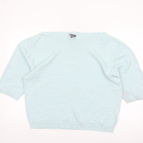 Marble Women Blue Cotton Boat Neck 3/4 Sleeve Pullover Jumper Size 16