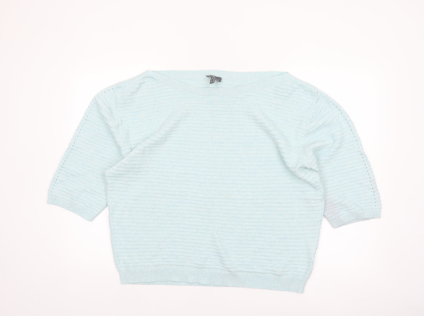 Marble Women Blue Cotton Boat Neck 3/4 Sleeve Pullover Jumper Size 16