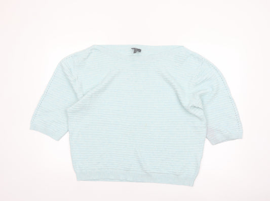 Marble Women Blue Cotton Boat Neck 3/4 Sleeve Pullover Jumper Size 16
