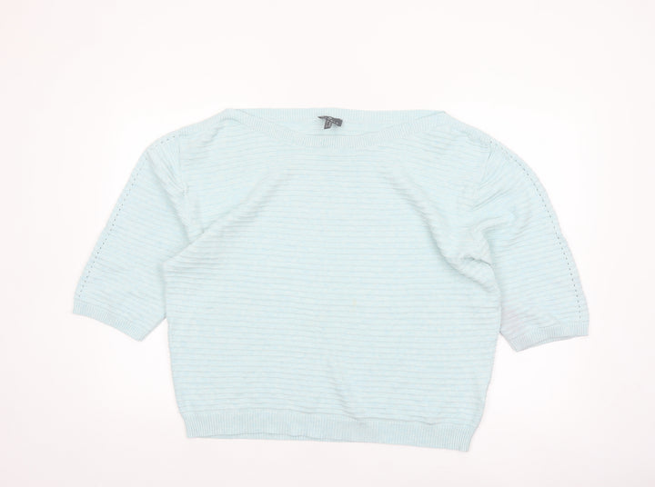 Marble Women Blue Cotton Boat Neck 3/4 Sleeve Pullover Jumper Size 16