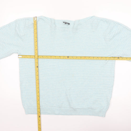 Marble Women Blue Cotton Boat Neck 3/4 Sleeve Pullover Jumper Size 16