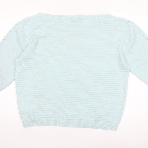 Marble Women Blue Cotton Boat Neck 3/4 Sleeve Pullover Jumper Size 16