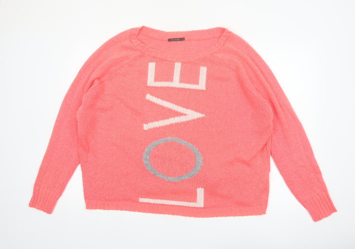 River Island Women Pink LOVE Knit Jumper Size 16
