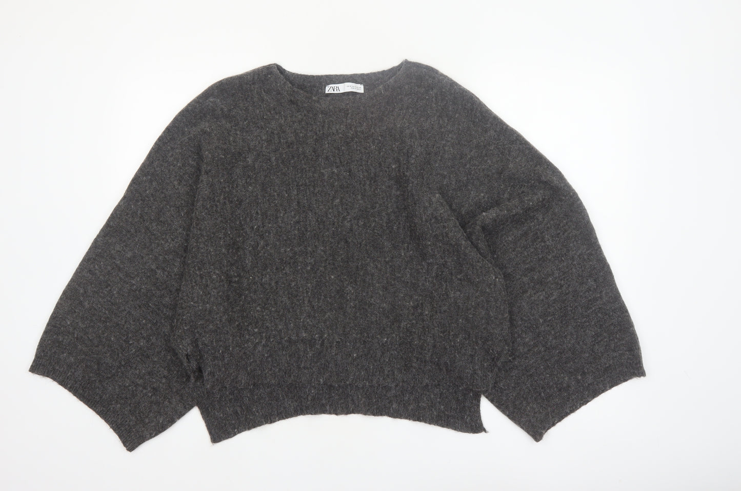 Zara Women Grey Wool Blend Relaxed Chunky-Knit Jumper Size 12