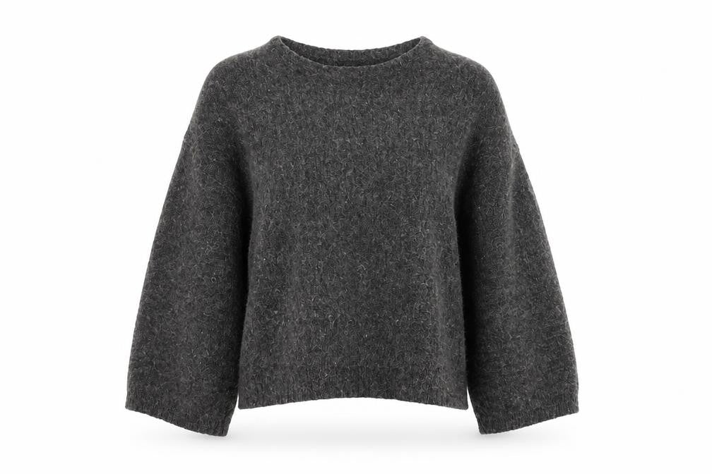 Zara Women Grey Wool Blend Relaxed Chunky-Knit Jumper Size 12