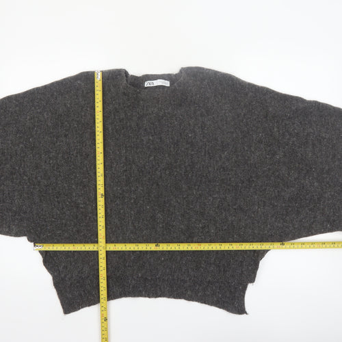 Zara Women Grey Wool Blend Relaxed Chunky-Knit Jumper Size 12
