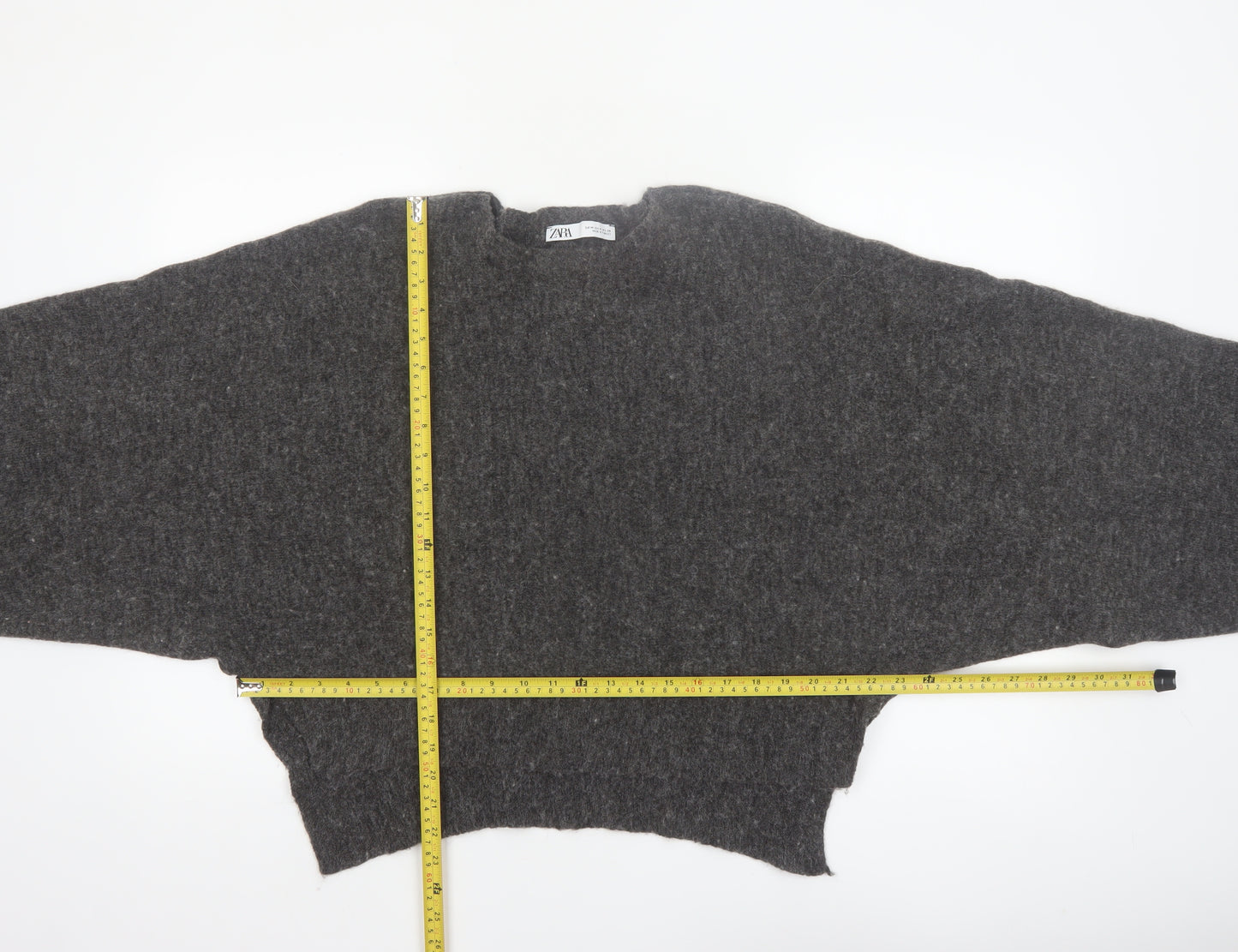 Zara Women Grey Wool Blend Relaxed Chunky-Knit Jumper Size 12